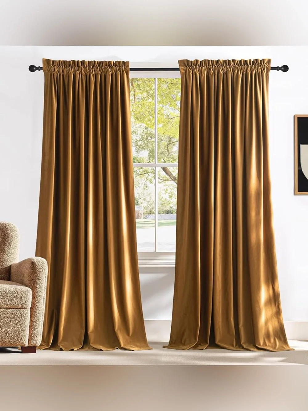 West Elm Blackout Golden Oak Velvet Luxurious Plush Rich Curtain Panels 48x84